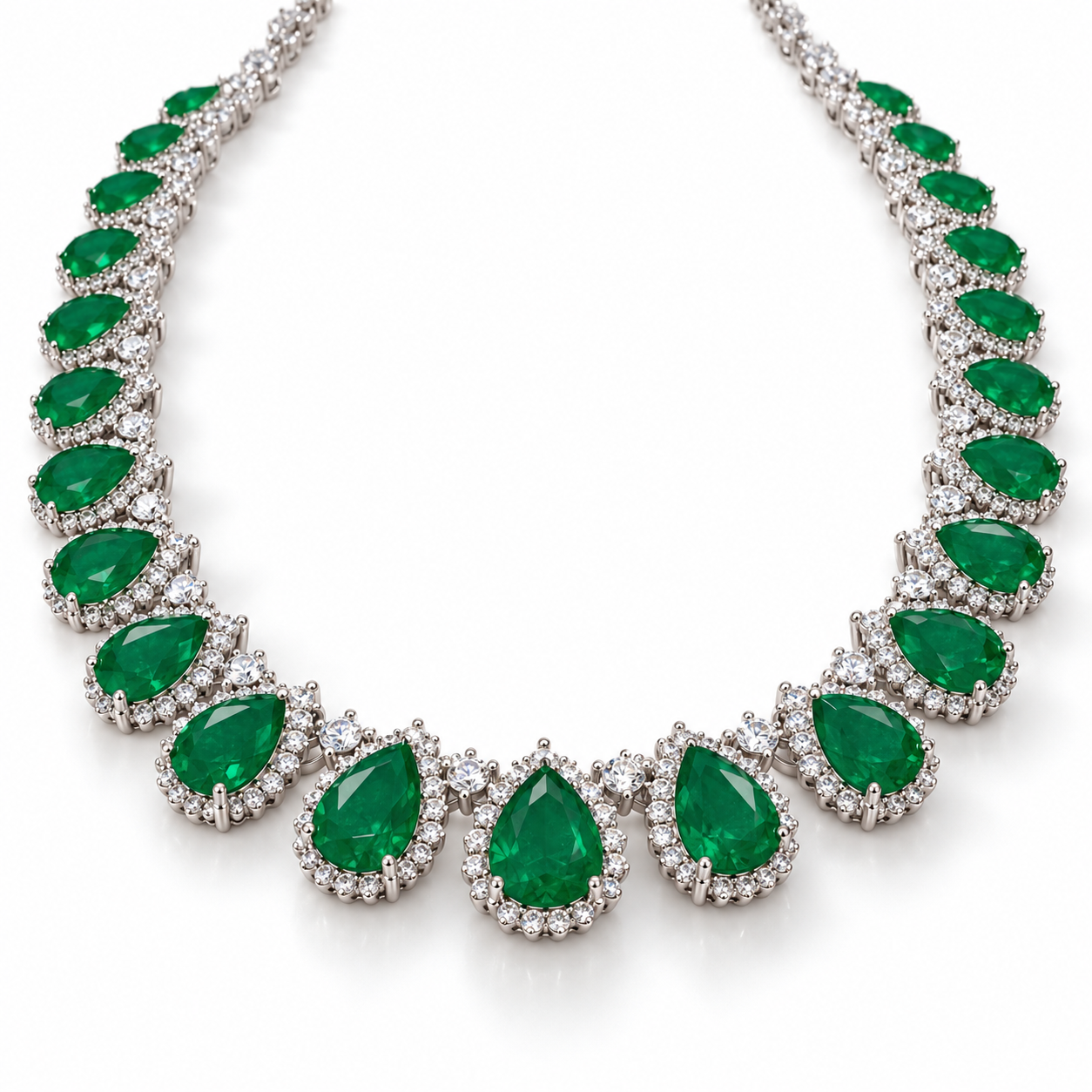 Colar Gotas Verde Esmeralda e Zircônias Rodinadas