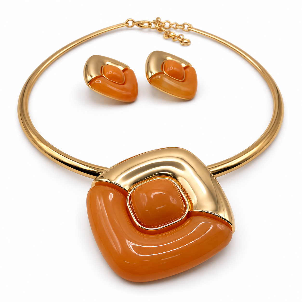 Conjunto Brinco e Colar Aura Caramelo