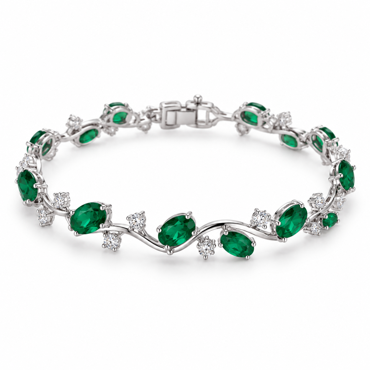 Pulseira Verde Esmeralda Zircônias Rodinadas